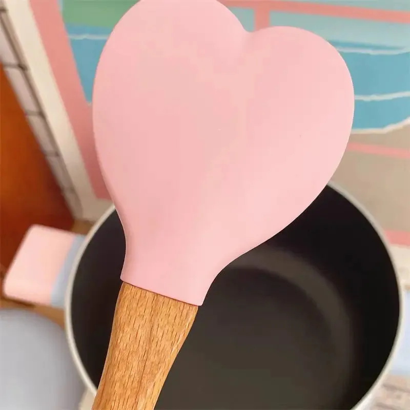 1 PC Pink Love Heart Silicone Spatula Spoon