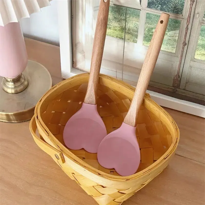 1 PC Pink Love Heart Silicone Spatula Spoon