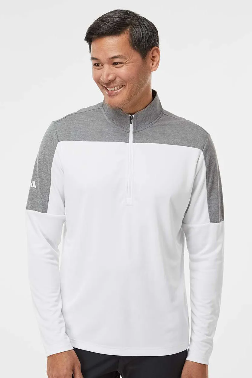 Adidas Mens Moisture Wicking 1/4 Zip Sweatshirt - White/Grey Melange - NEW