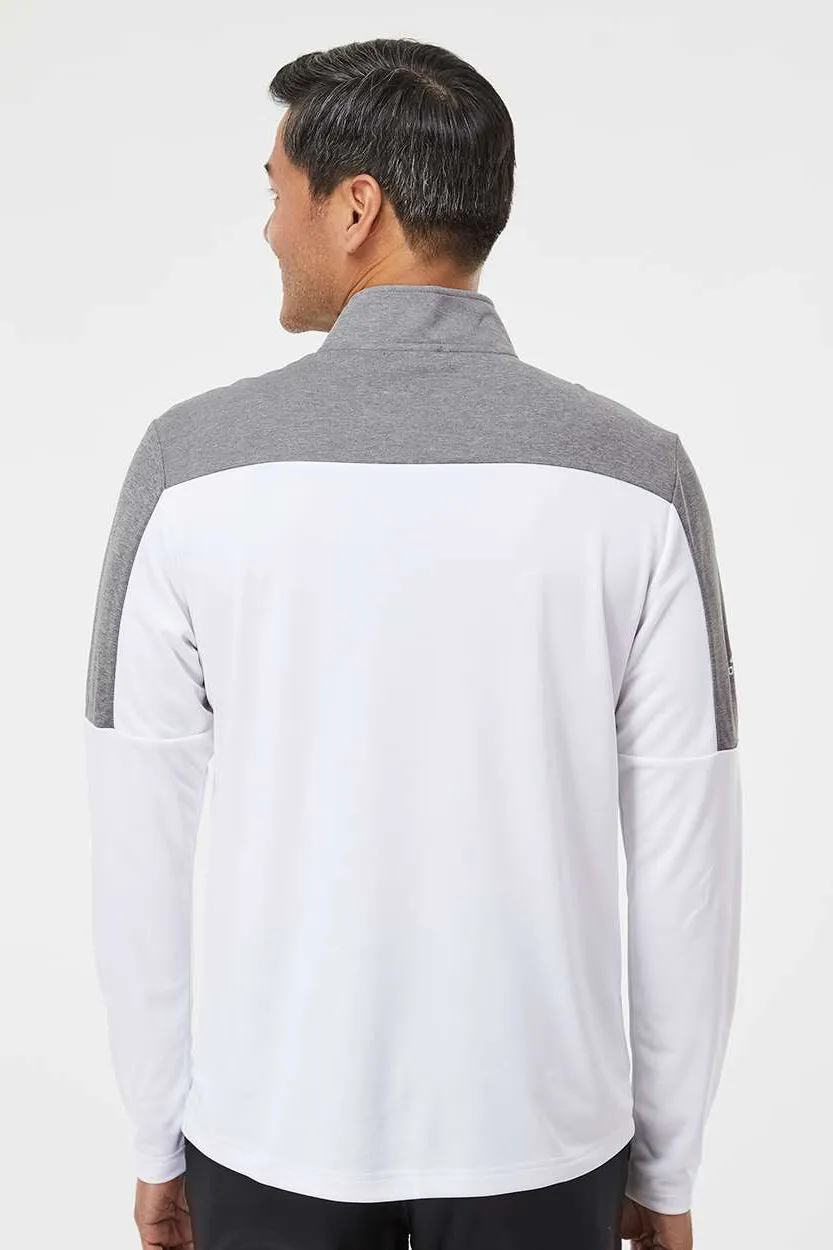 Adidas Mens Moisture Wicking 1/4 Zip Sweatshirt - White/Grey Melange - NEW