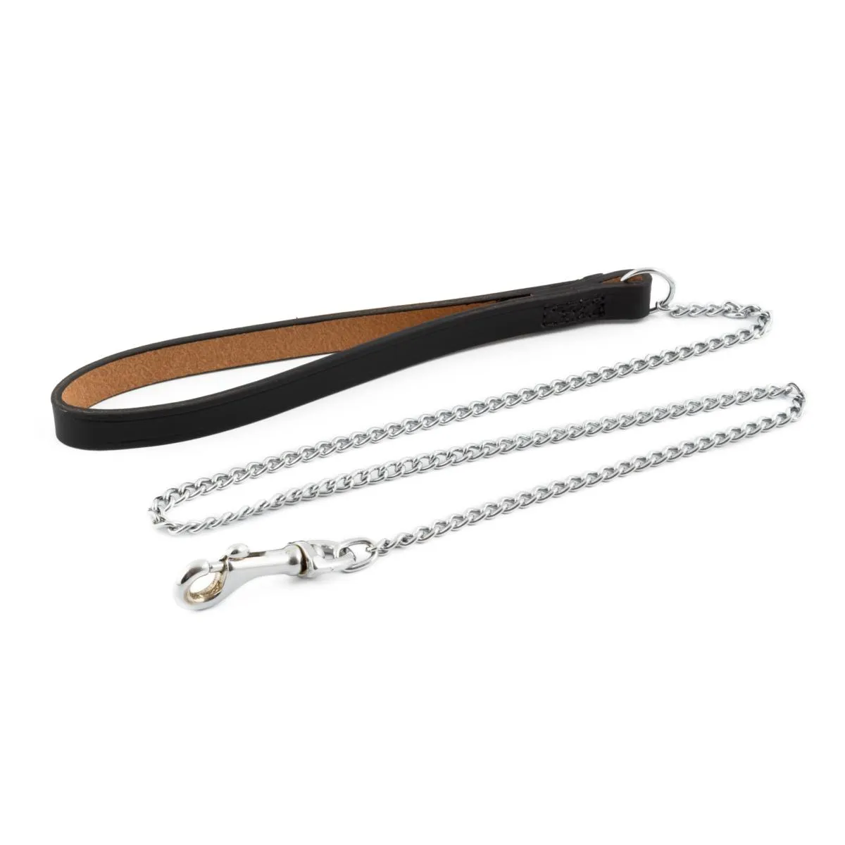 Ancol Leather Handle Chain Dog Lead - Fine