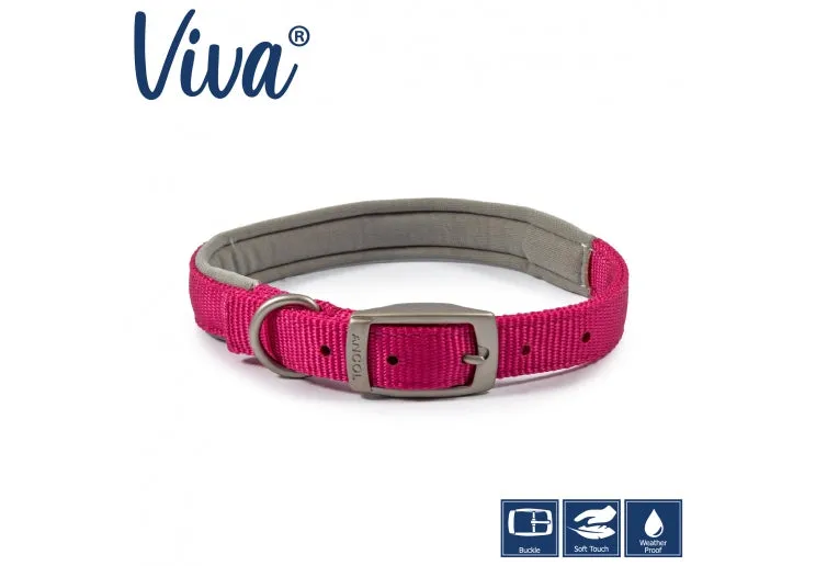 Ancol - Viva Nylon Padded Buckle Collar - Pink - Size 4 (35-43cm)