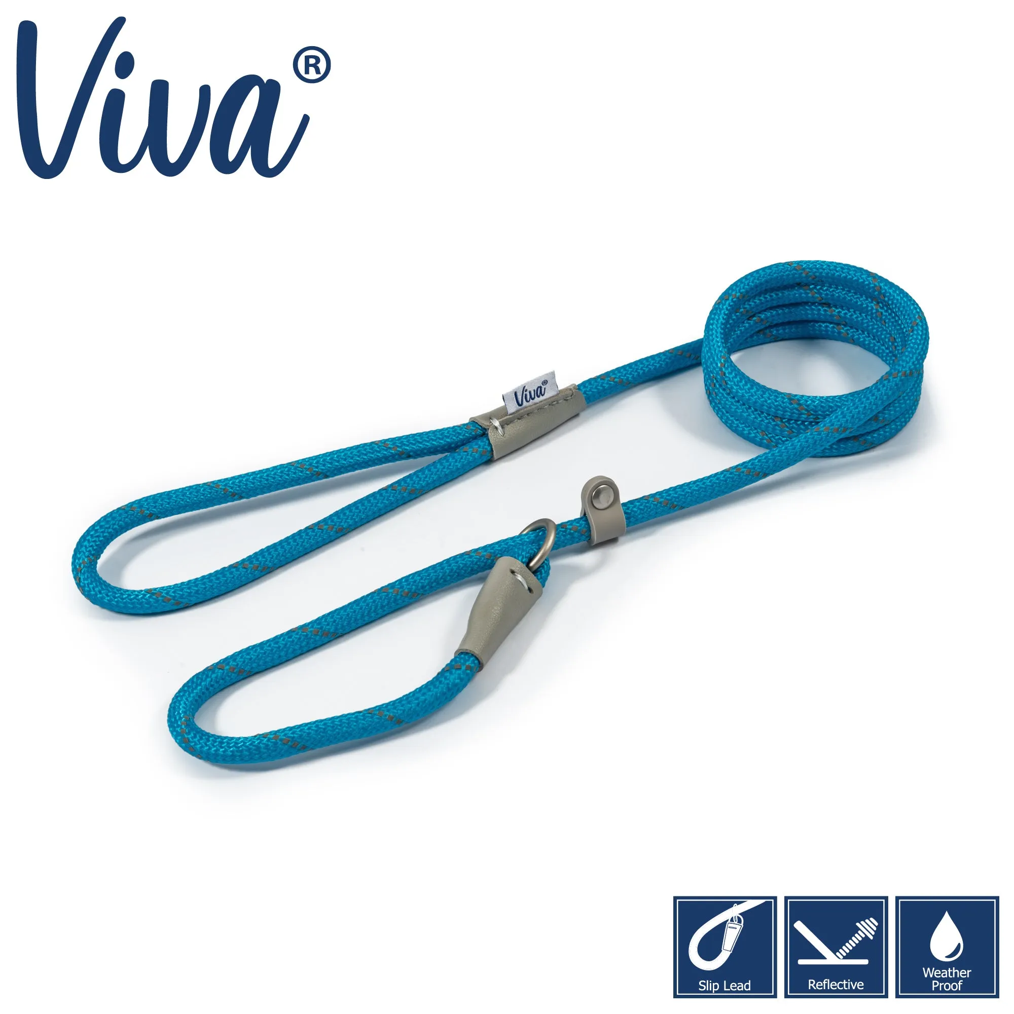 Ancol - Viva Nylon Reflective Rope Slip Lead - Blue - 120cm x 10mm (max 30kg)