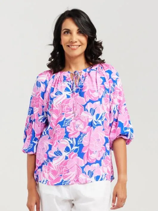 Blackstone Rose Gathered Sleeve Top - Pink