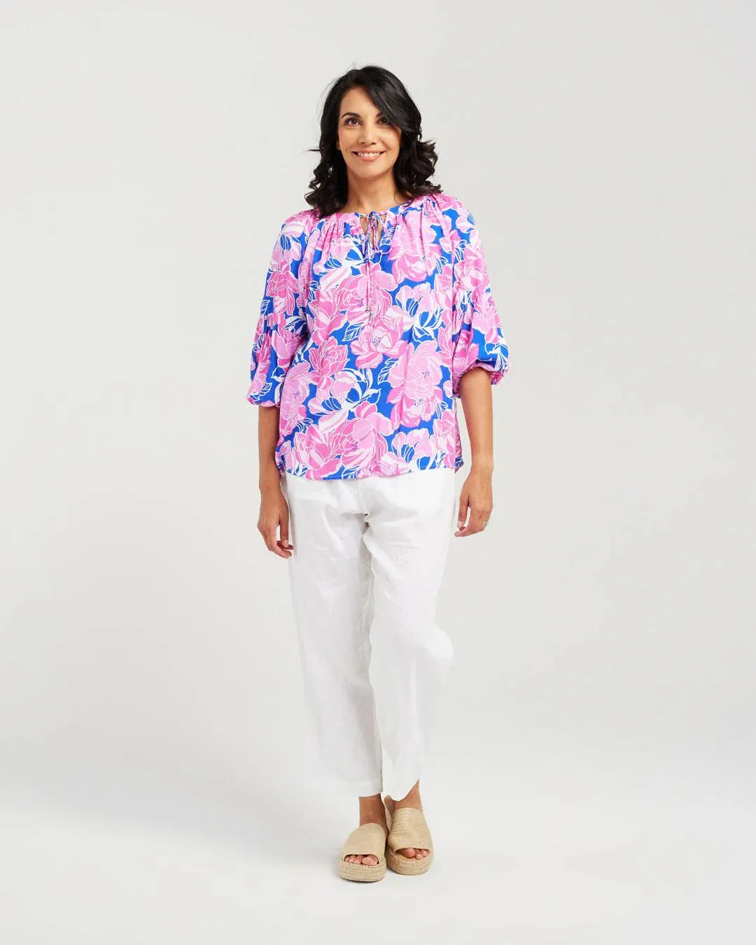 Blackstone Rose Gathered Sleeve Top - Pink