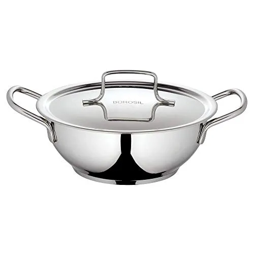 Borosil Stainless Steel Kadhai With Lid, Induction Friendly, Impact Bonded Tri-ply Bottom, 1.8 L