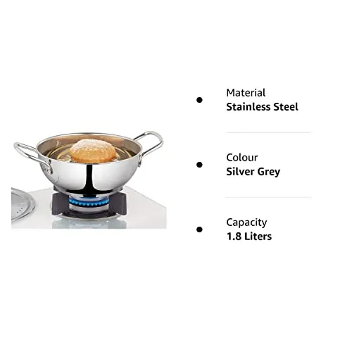 Borosil Stainless Steel Kadhai With Lid, Induction Friendly, Impact Bonded Tri-ply Bottom, 1.8 L