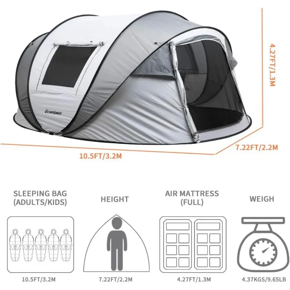 Camping Instant Tent, 2/4/6/8/10 Person Pop Up Tent, Water Resistant Dome Tent, Easy Setup for Camping Hiking and Outdoor