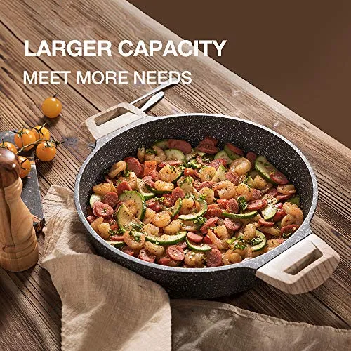 CAROTE 24CM/2.8 L Non Stick Kadai, Induction Kadai, Granite Stone Kadhai with Lid Deep Frying Pan, Biryani Pot