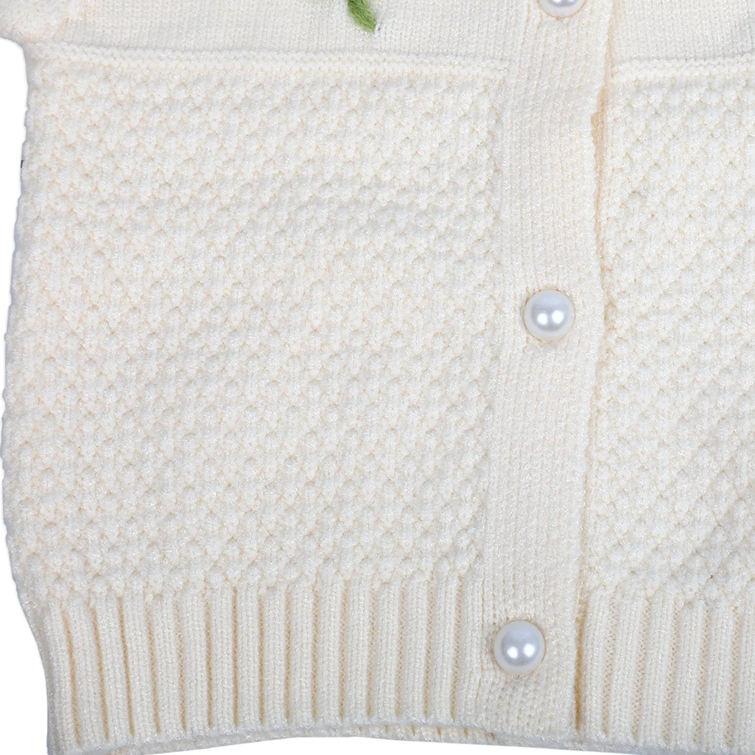 Floral Embroidery Premium Full Sleeves Knitted Sweater - Off White