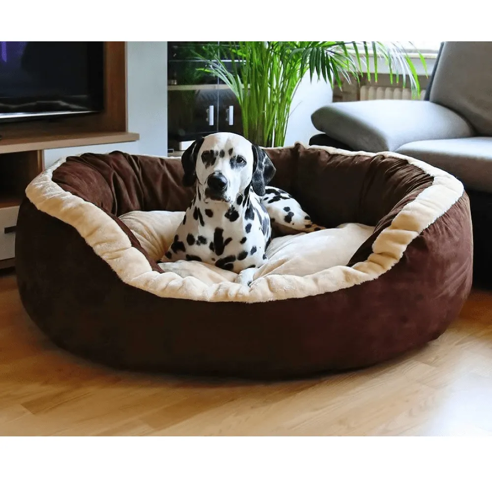 Fluffy's Luxurious Polyester Filled Soft Dual Colour Bed for Dogs and Cats (Brown)