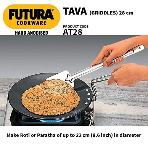 Hawkins Futura 28 cm Tava, Hard Anodised Tawa with Stainless Steel Handle, Black (AT28)