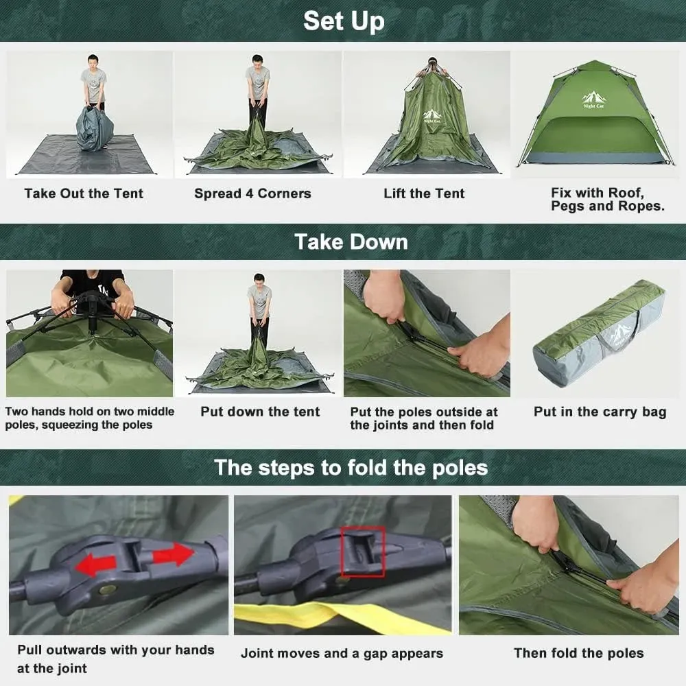 Instant Popup Tents 2-3 Persons with Footprint Tarp Easy Setup Camping Tent with Rainfly Double Layers Waterproof Automatic