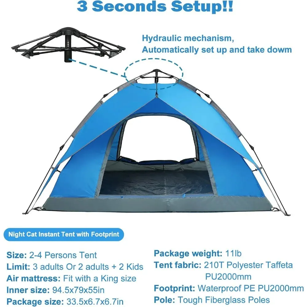 Instant Popup Tents 2-3 Persons with Footprint Tarp Easy Setup Camping Tent with Rainfly Double Layers Waterproof Automatic