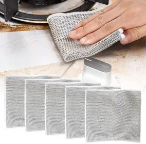 JICOOT 5PCS Multifunctional Non-Scratch Wire Dishcloth, Steel Wire Dish Towel, Multipurpose Wire Dishwashing Rags for Wet and Dry, Scrubs & Cleans for Dishes, Sinks, Counters, Stove Tops