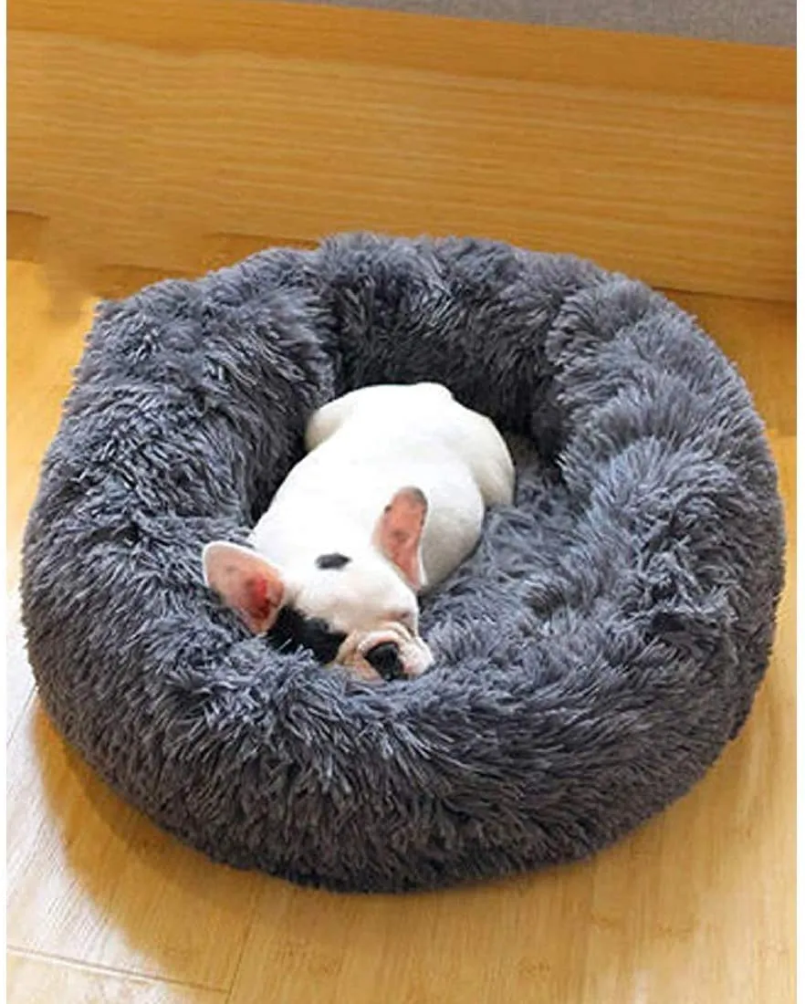 Large Washable Plush Round Dog Cat Bed, Non-Slip, 70cm