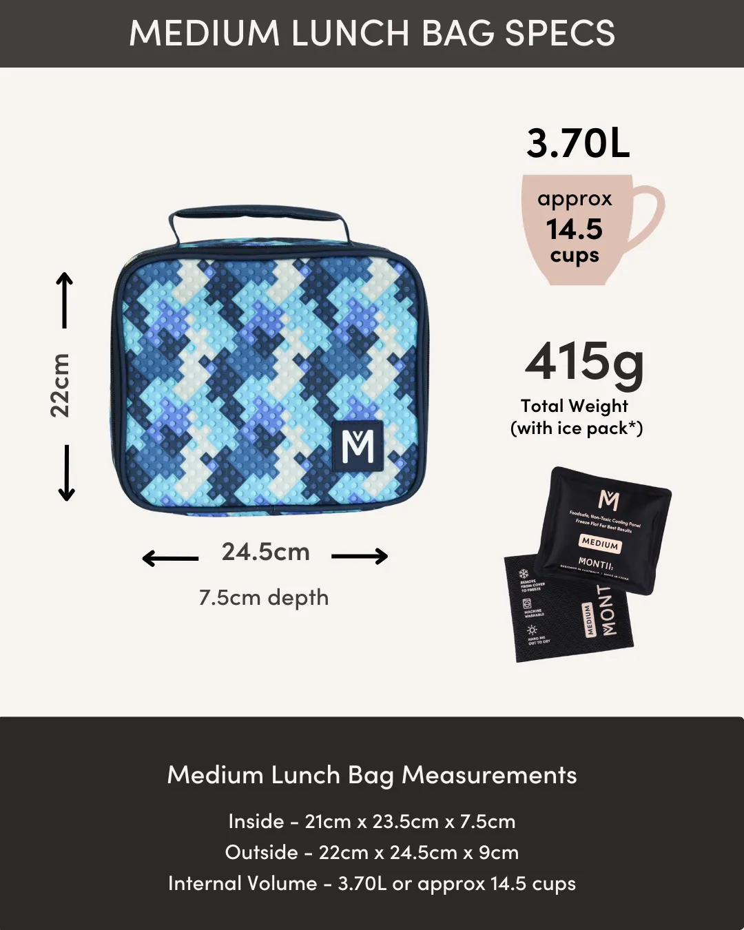 MontiiCo Medium Insulated Lunch Bag - Midnight