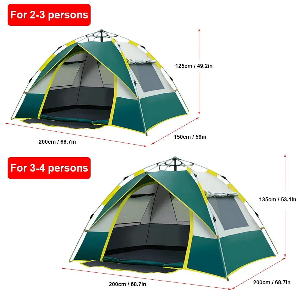 Outdoor Pop Up Tent Water-resistant Portable Instant Auto Camping Tent for 2-4 Person Family Tent Camping Hiking Backpacking