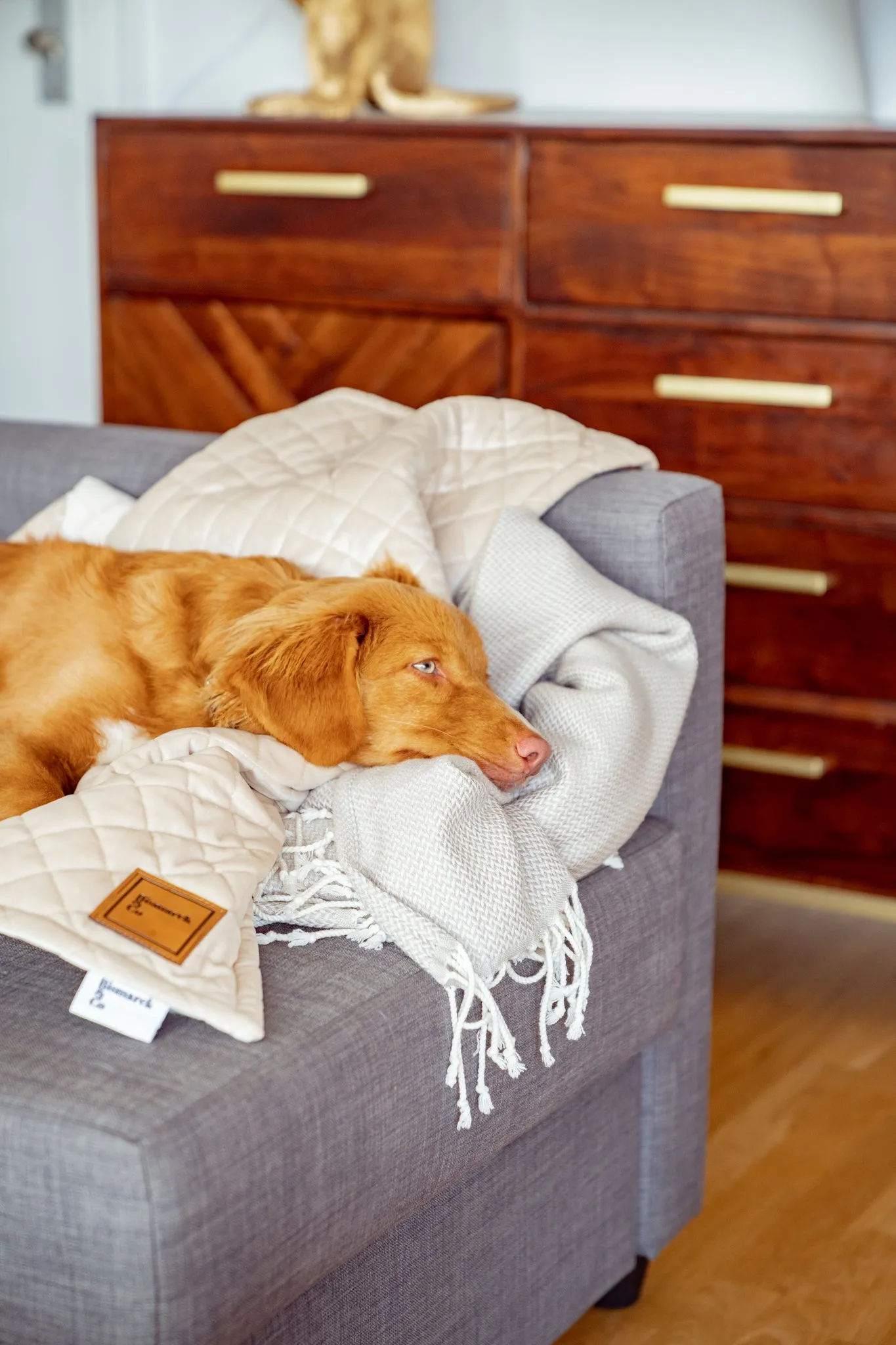 Quilted Velvet & Sherpa Mat in Light Caramel