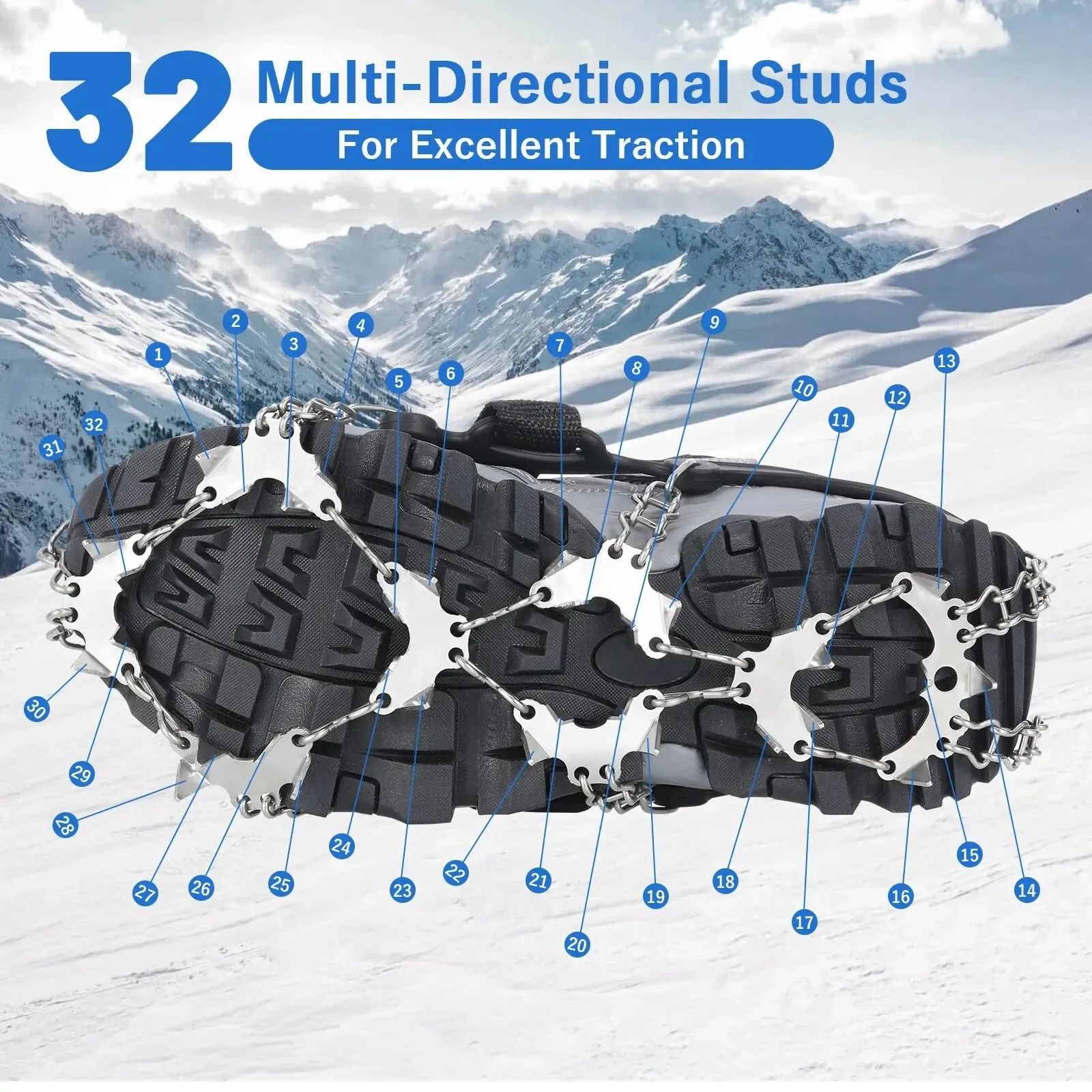 TOMSHOO 32-Teeth Crampons For Hiking Boots