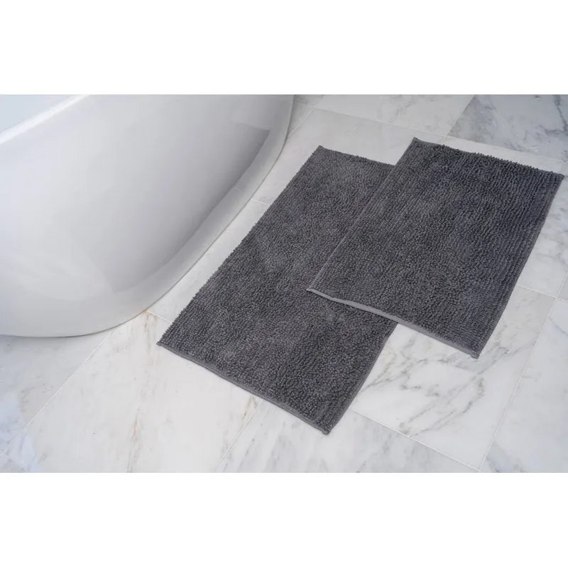 Two Piece Chenille Bath Mat Set, Dark Grey