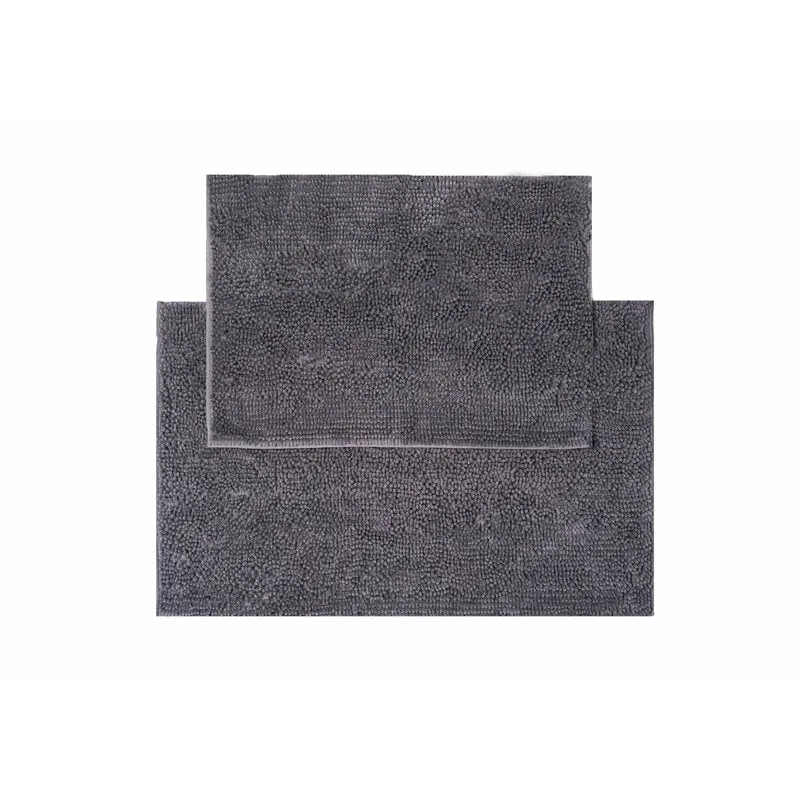 Two Piece Chenille Bath Mat Set, Dark Grey