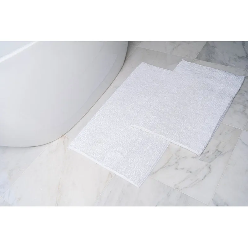 Two Piece Chenille Bath Mat Set, White