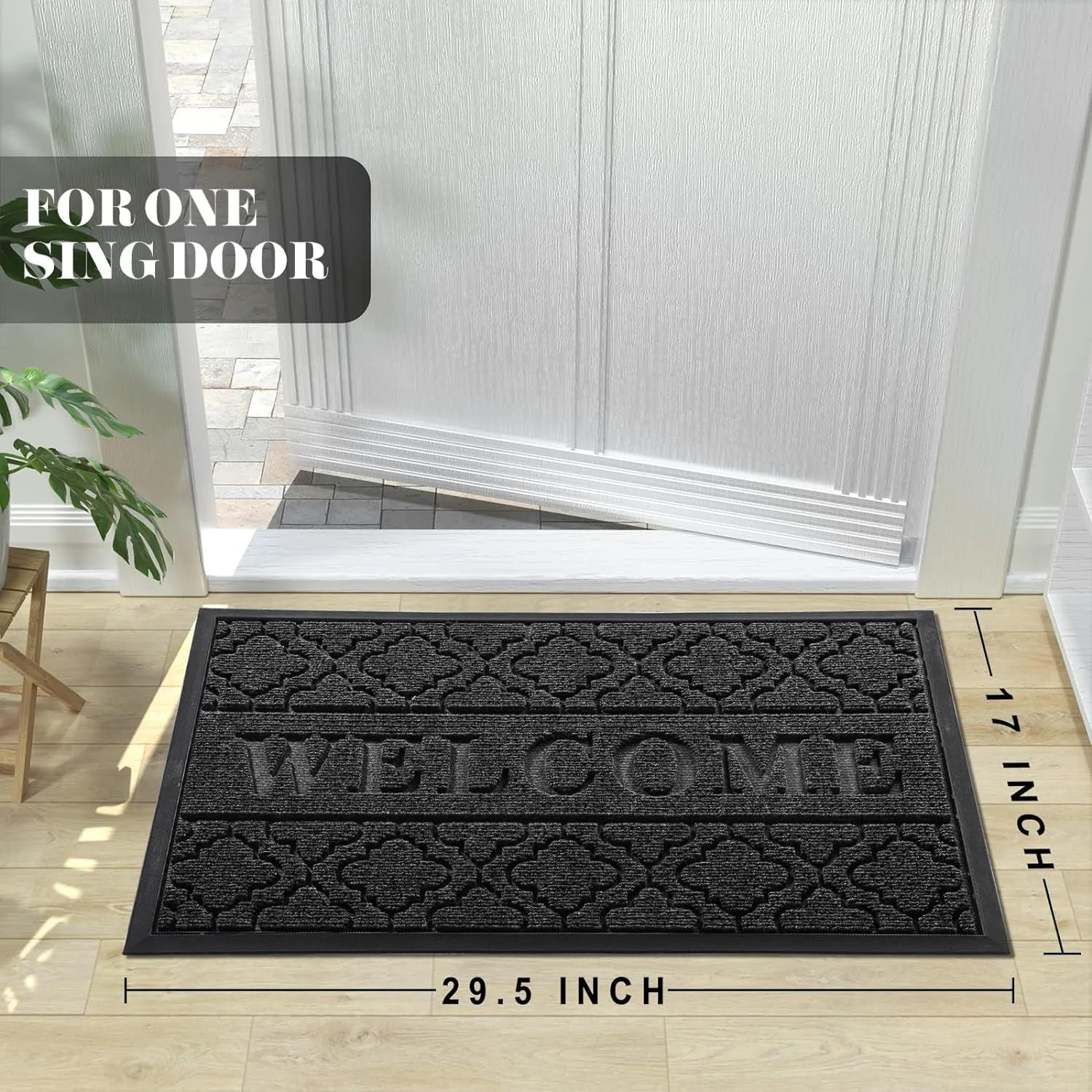 Welcome Door Mat, Heavy Duty Sturdy Front Door Mat for Home Entrance, Garage and Garden outside Entryway Floor Mat, Non Slip, Fade Resistant, Easy Clean, 29.5 X 17 Inch, Black