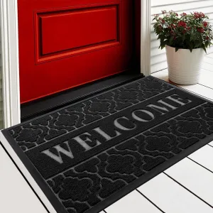 Welcome Door Mat, Heavy Duty Sturdy Front Door Mat for Home Entrance, Garage and Garden outside Entryway Floor Mat, Non Slip, Fade Resistant, Easy Clean, 29.5 X 17 Inch, Black