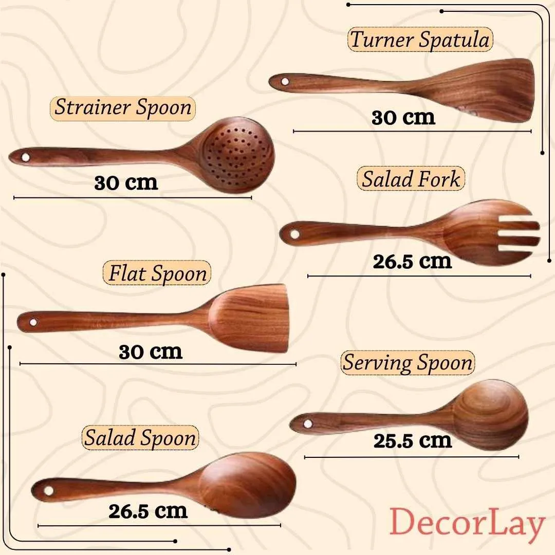 Wooden Natural Spoons for Cooking Non-Stick Cookware Safe 6 pcs