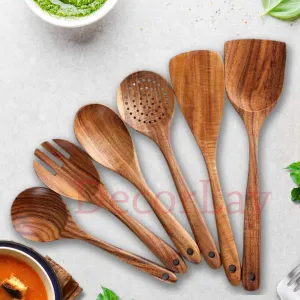 Wooden Natural Spoons for Cooking Non-Stick Cookware Safe 6 pcs